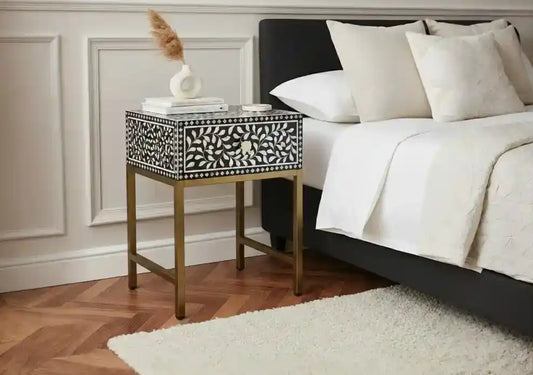 Fia 1 Drawer Side Table with Bone Inlay