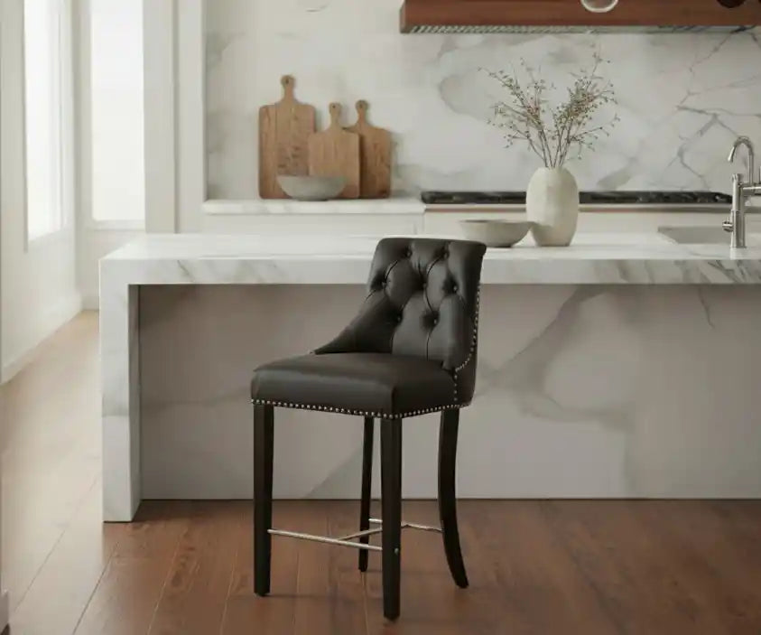 Central Park Black Faux Leather Bar Chair
