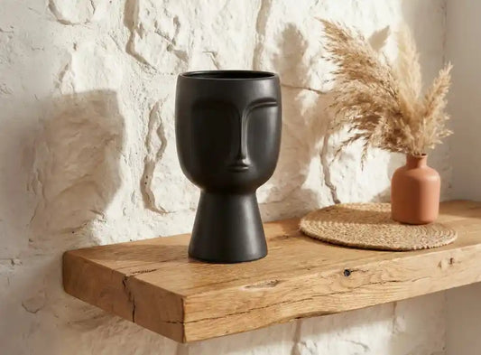 32.8cm Face Design Ceramic Vase Matte Black