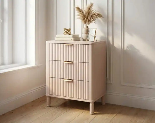 Harley Reed Detail Taupe Finish Three Drawer Chest