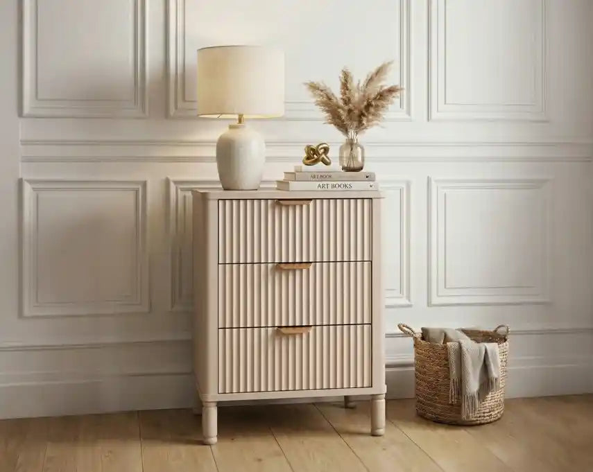 Harley Reed Detail Taupe Finish Three Drawer Chest
