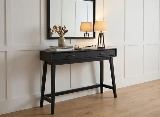 Malia Two Drawer Black Wood Finish Console Table