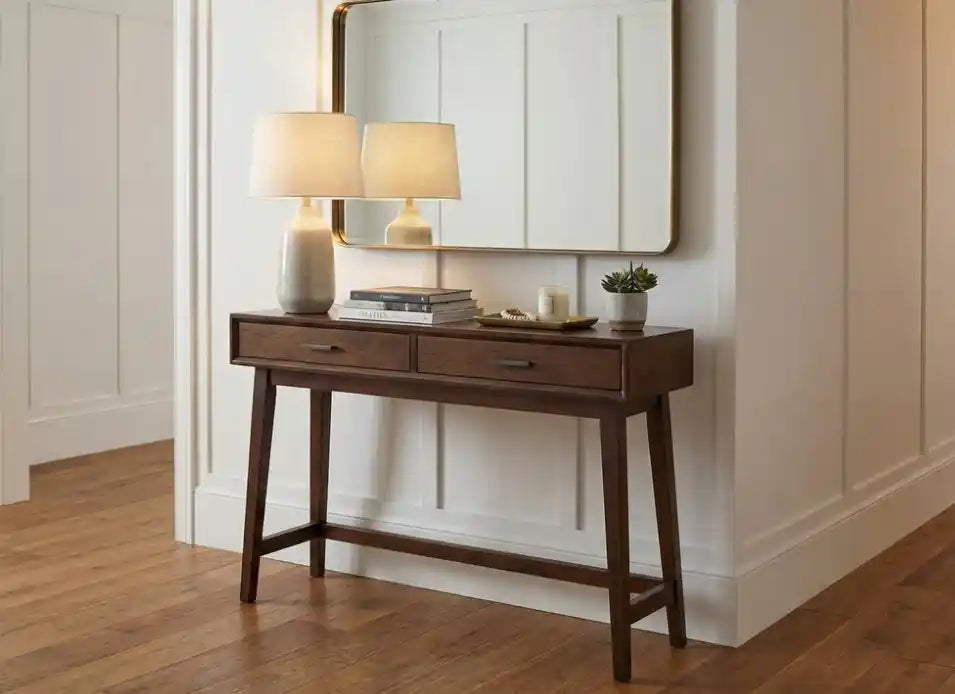 Malia Two Drawer Walnut Finish Wood Console Table