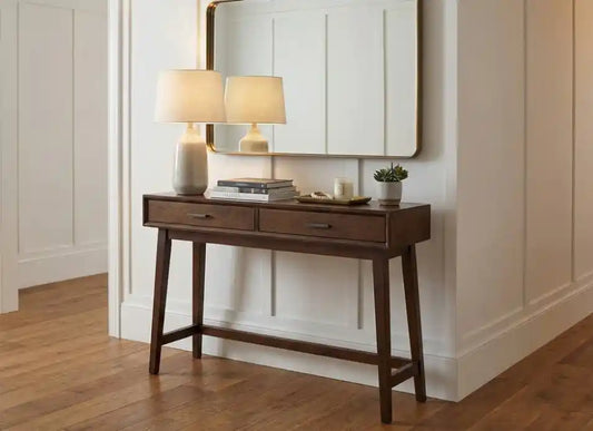 Malia Two Drawer Walnut Finish Wood Console Table