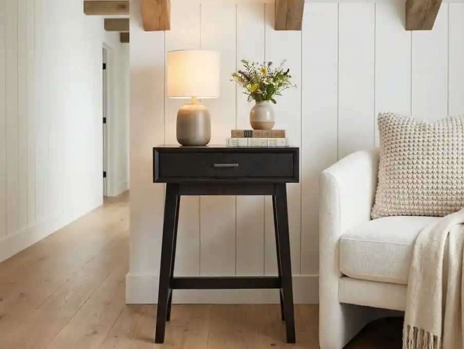 Malia One Drawer Black Wood Finish Side Table