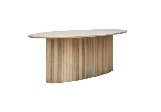 Tropez Mango Wood Grey Finish Ridge Detail Oval Dining Table