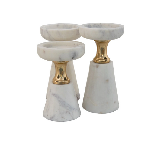 Set Of 3 White Marble Candle Holders