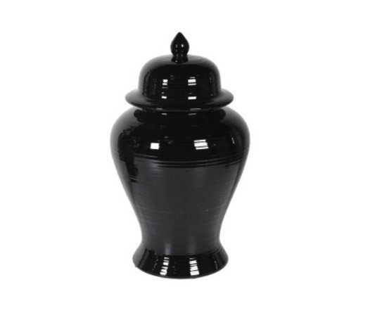 Glossy Black Ceramic Temple Jar