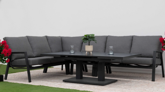 Nova - Zara L-Shaped Corner Sofa Set with Rectangular Rising Table - Grey