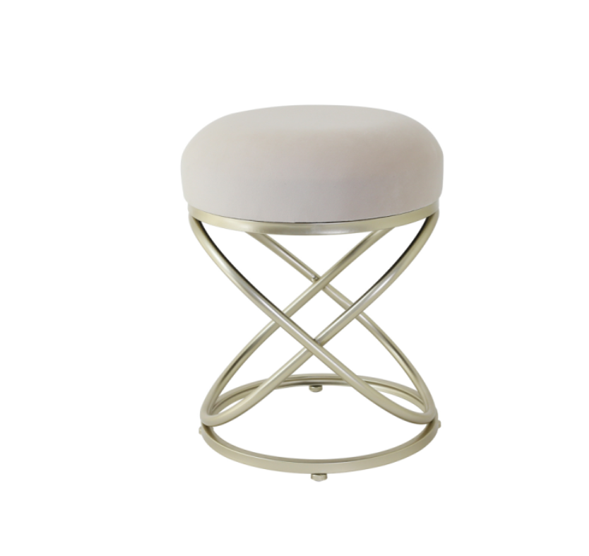 Cream Velvet Rizzo Stool with Champagne Legs