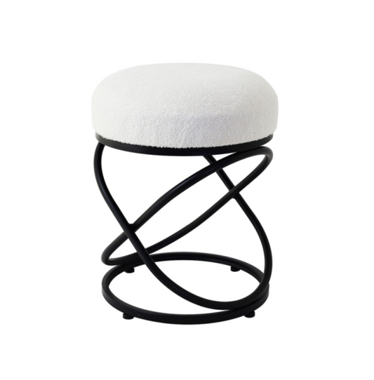 White Boucle Rizzo Stool with Black Legs