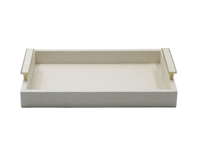 40 x 27 White Faux Litchi with Gold Handle Tray