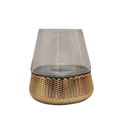 20cm Gold & Clear Glass Candle Holder