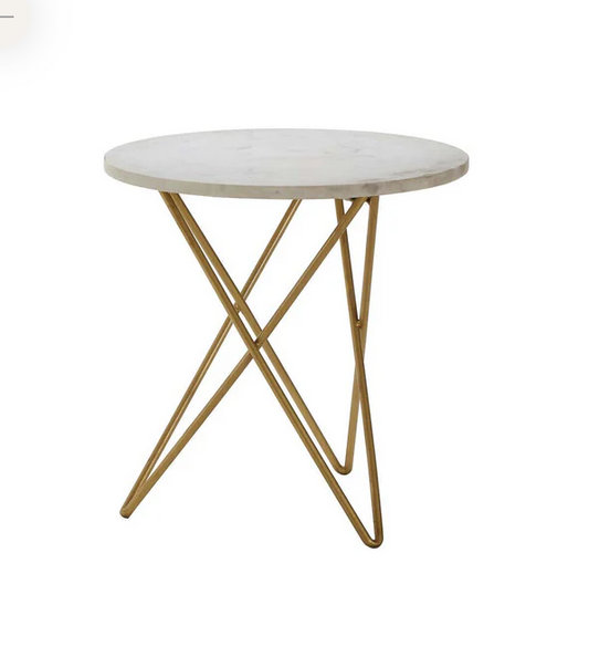 Suri White Marble With Gold Geometric Legs Side Table