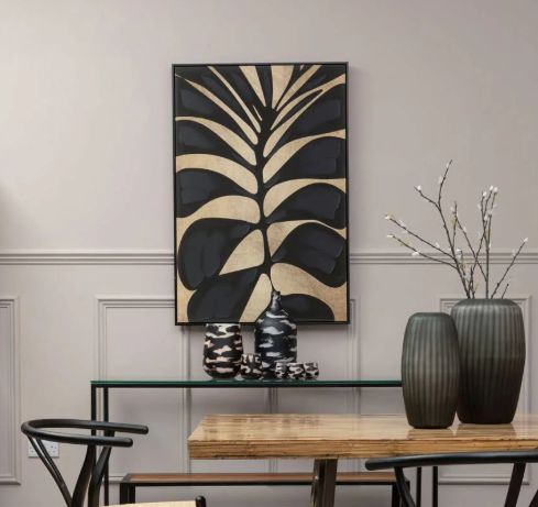 Asia Canvas Black Leaf Design Wall Art