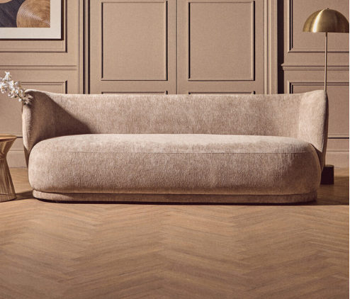 Kyle Deep Stone Chenille Curved Three Seater Sofa