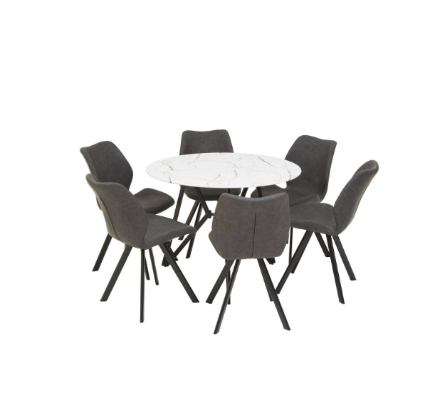 Maya Round Marble Effect Dining Table with 6 Chairs Set