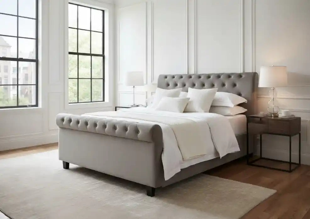 Chimes - Annabelle Light Grey Double Ottoman Bed