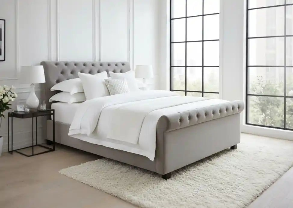 Chimes - Annabelle Light Grey Double Ottoman Bed
