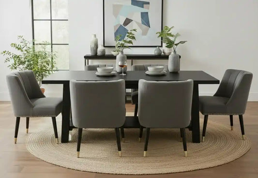 Caro Grey Velvet Dining Chair With Black Legs