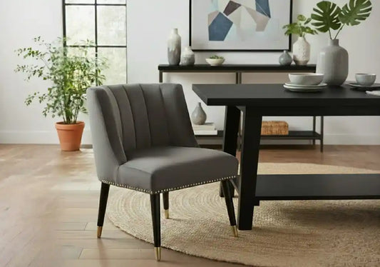 Caro Grey Velvet Dining Chair With Black Legs