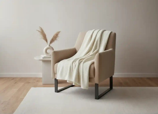 Cream Malini Chevron Faux Fur Piped Throw