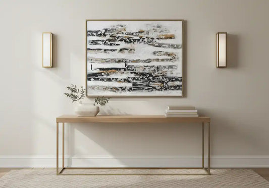 Abstract Gold, Black and White Painting