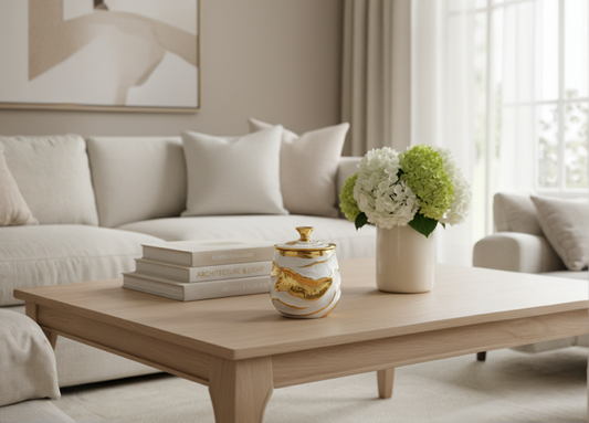 White and Gold Textured Ripples Design Ceramic Ginger Jar