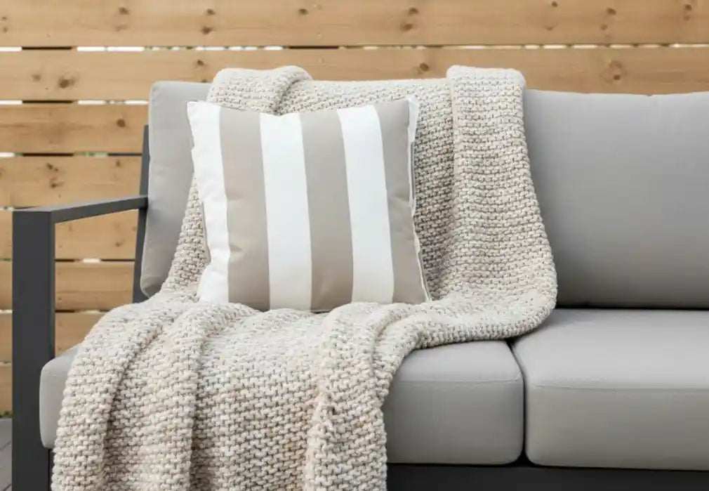 Beige And White Striped Outdoor Cushion