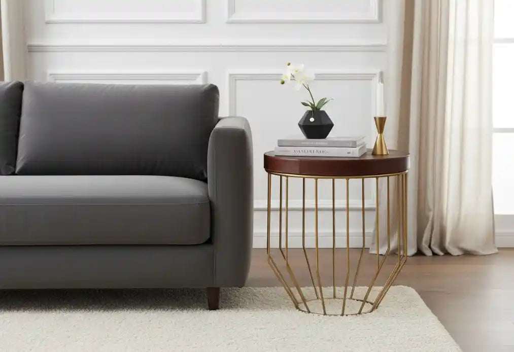 Chelsea Townhouse Side Table - Tan Leather