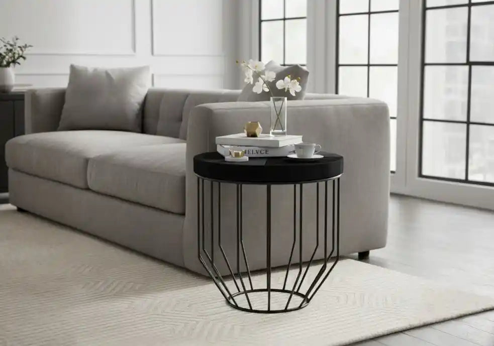 Chelsea Townhouse Hair On Hide Top Round Side Table - Black