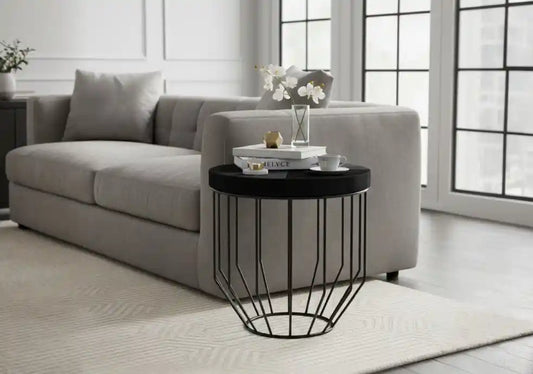 Chelsea Townhouse Hair On Hide Top Round Side Table - Black