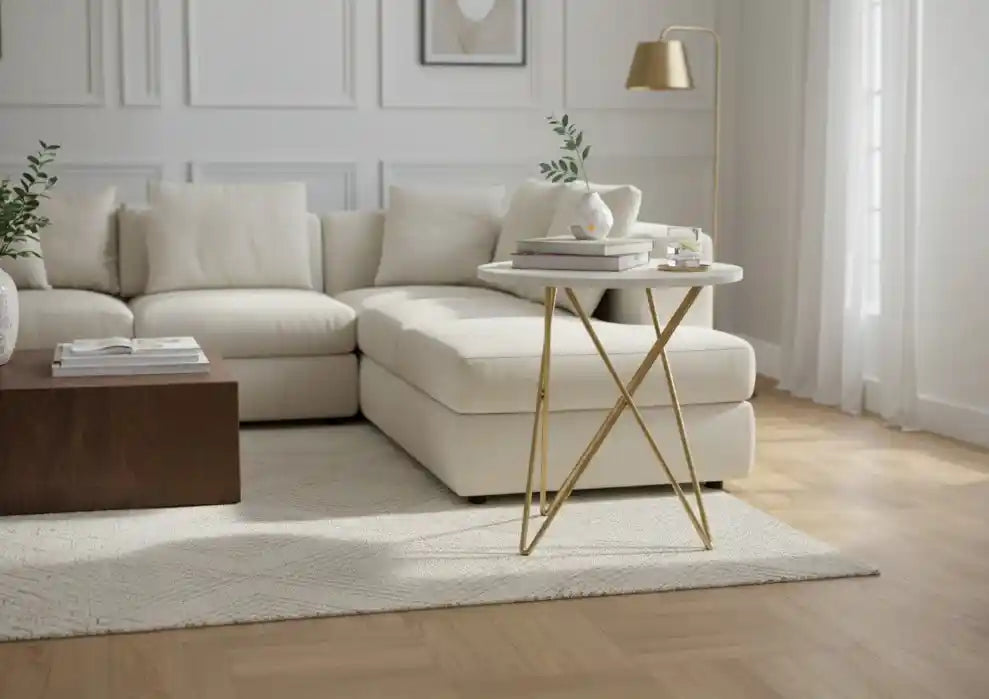 Suri White Marble With Gold Geometric Legs Side Table