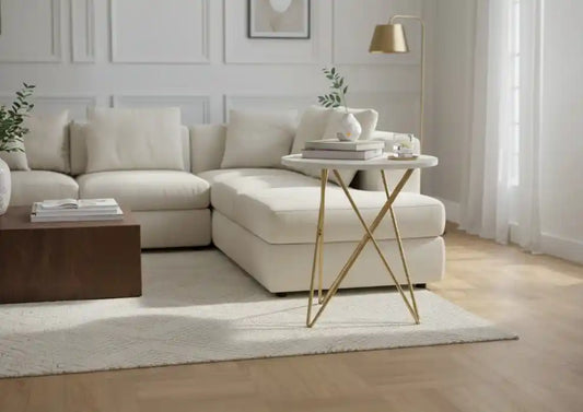 Suri White Marble With Gold Geometric Legs Side Table