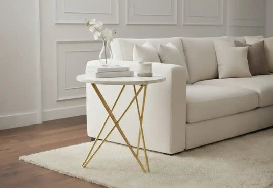 Suri White Marble With Gold Geometric Legs Side Table