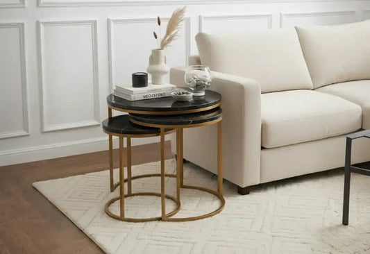 Violet Nest Of Three Black Marble Top Tables