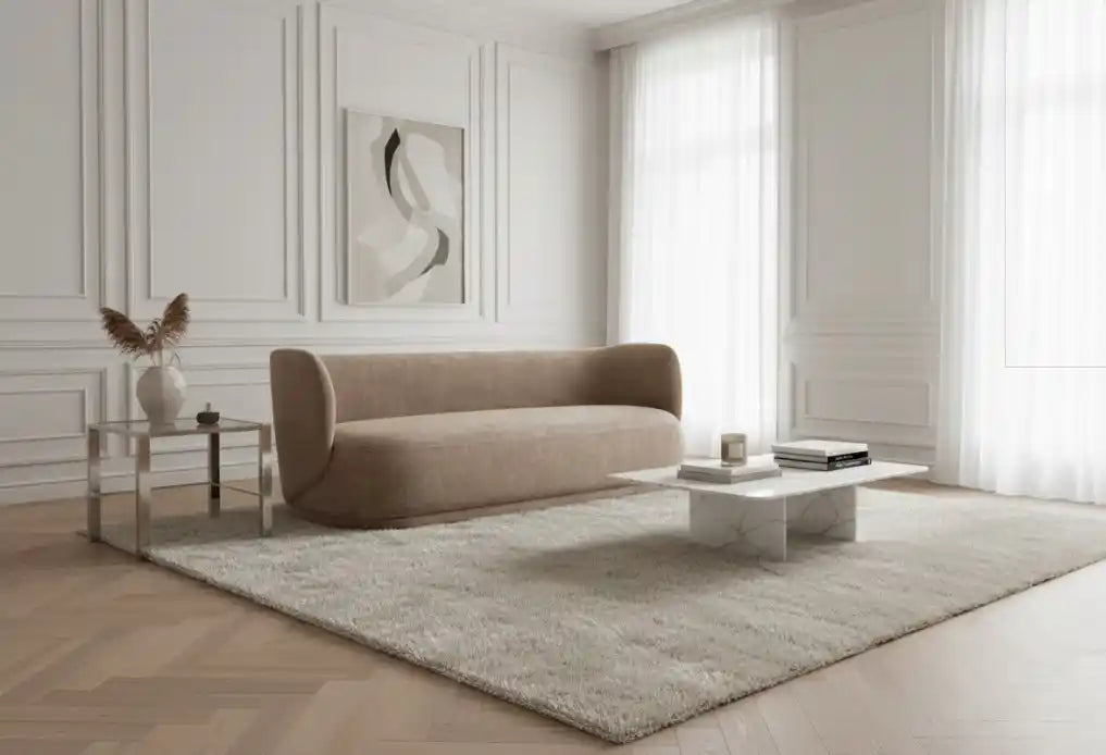 Kyle Deep Stone Chenille Curved Three Seater Sofa