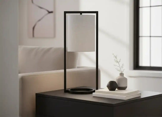 Luna Black Metal Table Lamp with Grey Shade