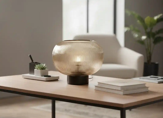 Enya Large Ribbed Smoked Glass Table Lamp
