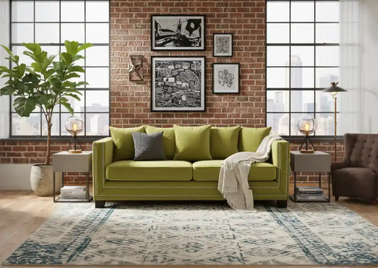 Chimes - Hampstead 3 Seater Green Velvet Sofa