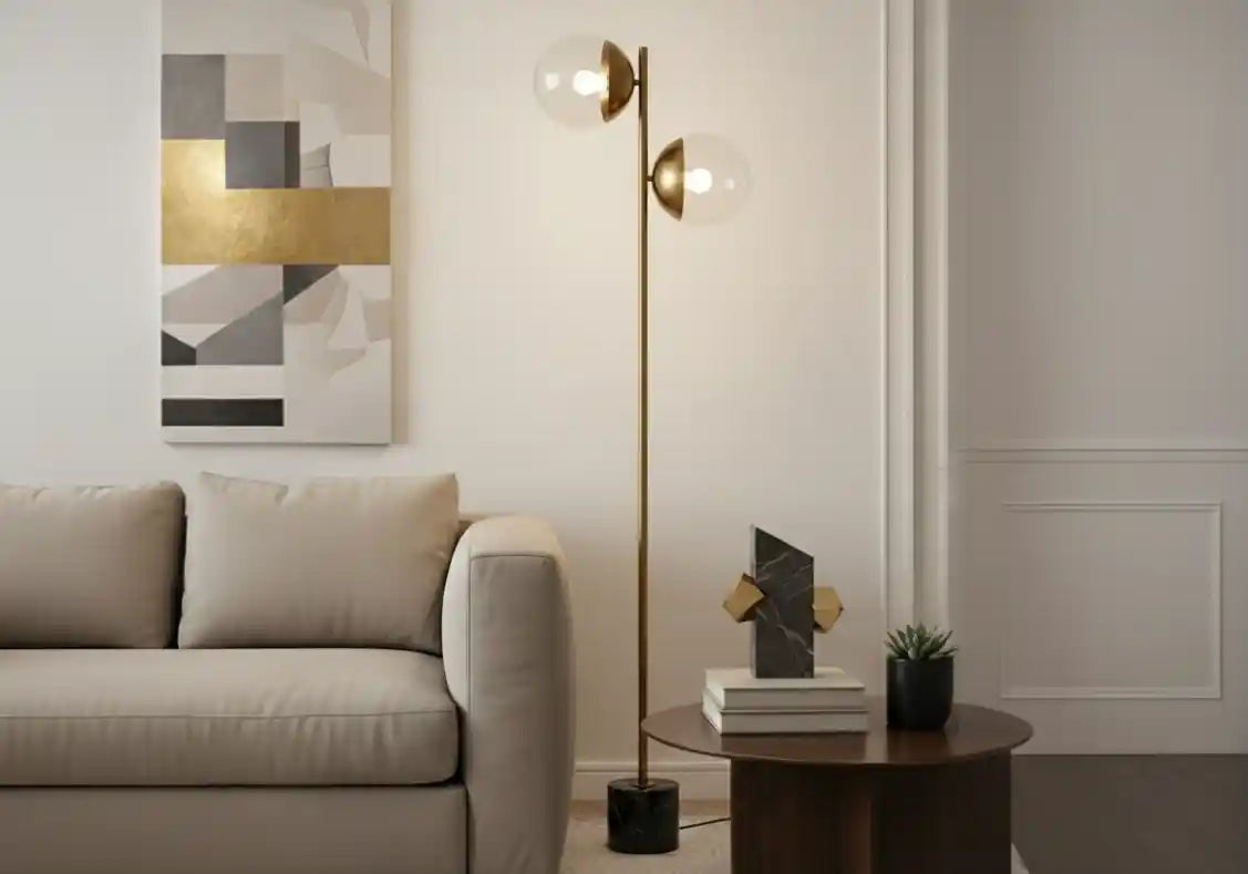 Revel 2 Bulb Gold Finish Metal Floor Lamp