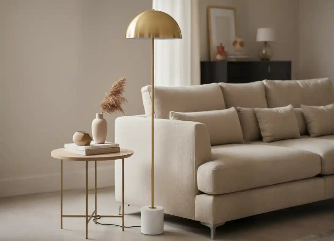 Maddy Floor Lamp in Brushed Brass and Marble Base