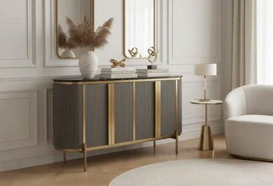 Dante Grey Four Door Sideboard With Black Marble Top