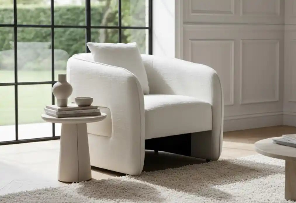 Belini Cream Linen Effect Curved Chair