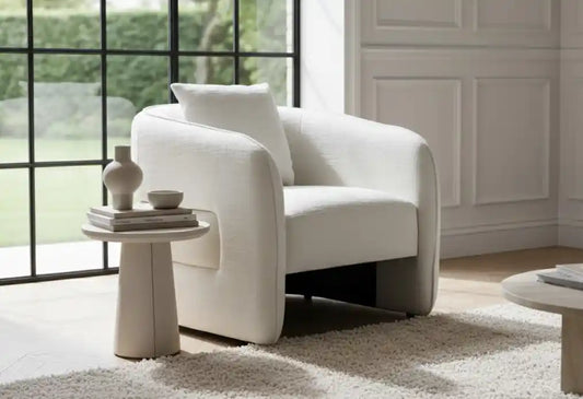 Belini Cream Linen Effect Curved Chair