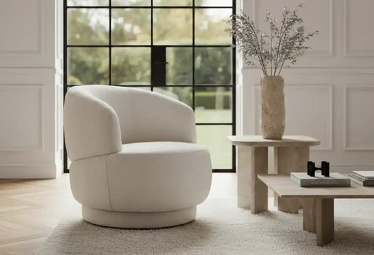 Leila Ivory Linen Curved Chair