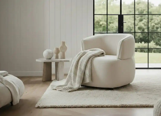 Codie Ivory Chenille Curved Chair