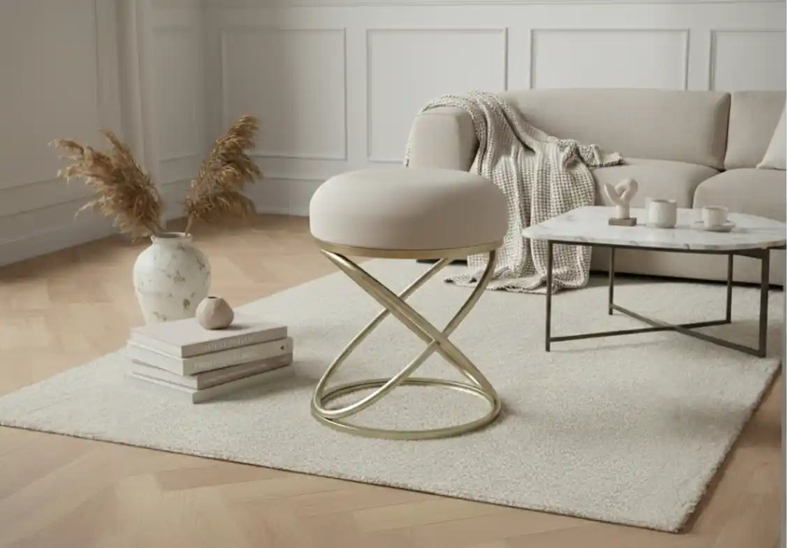Cream Velvet Rizzo Stool with Champagne Legs