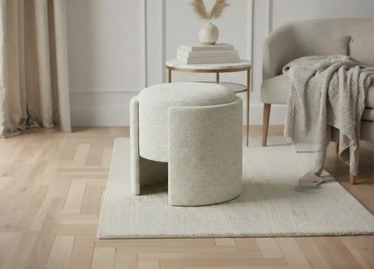 43cm Taupe Chenille Round Stool