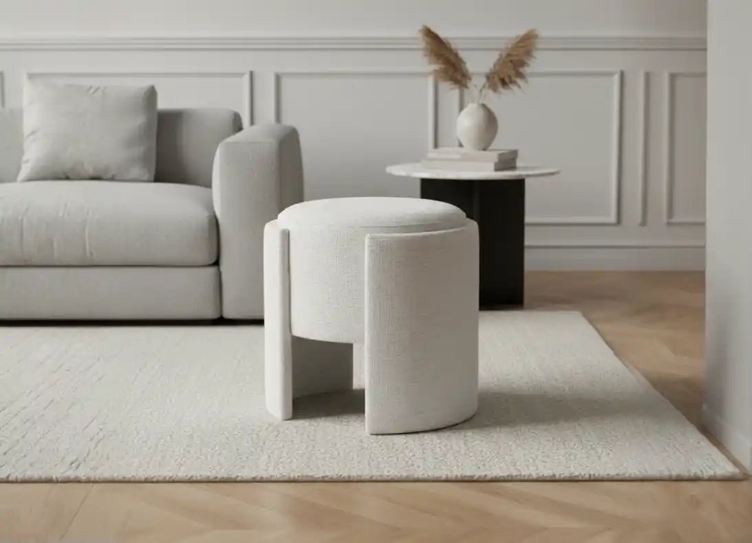 43cm Ivory Chenille Round Stool